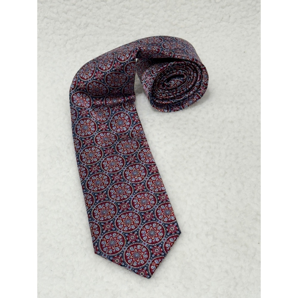 J.S. A. Bank Signature Gold‎ Men's Silk Tie Red Blue Circle Pattern